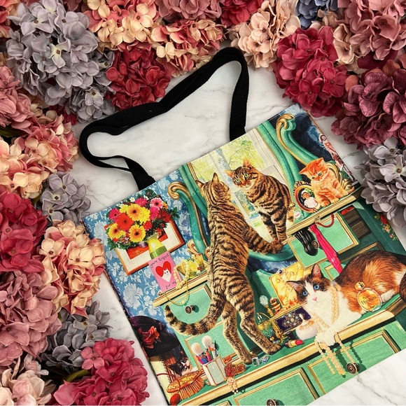 Eco-Friendly Cats Playing Dress Up Folding Tote Bag - Picture 3 of 16